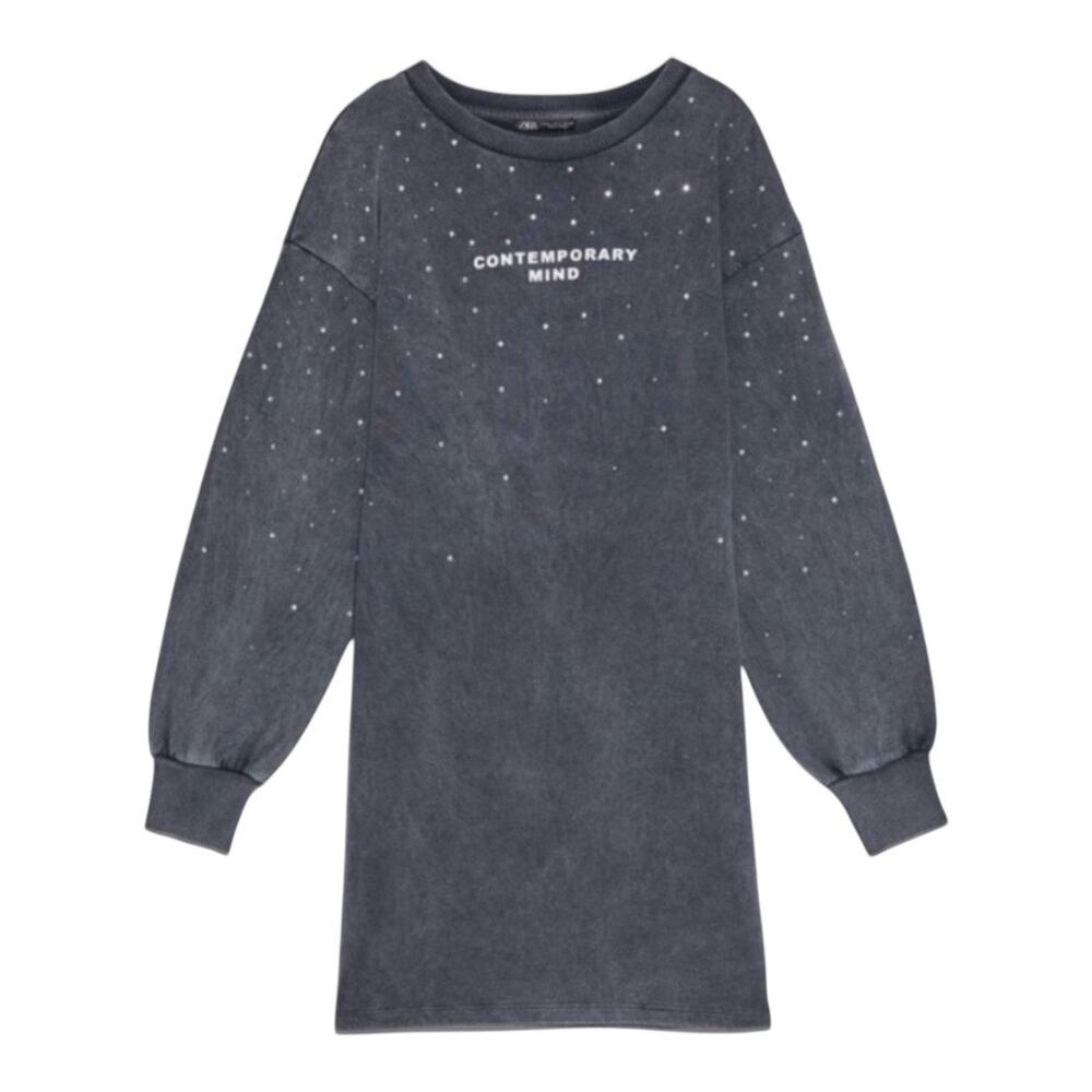 NWT Zara Washed Effect Sweatshirt Dress Size M Gray New 100% Cotton‎